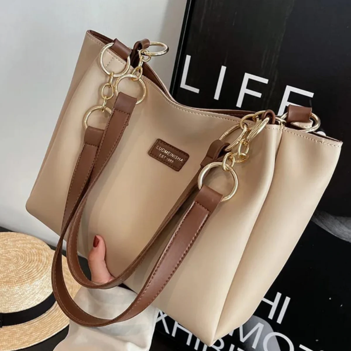Signature Classic shoulder women's tote bags(off-white) - Image 1